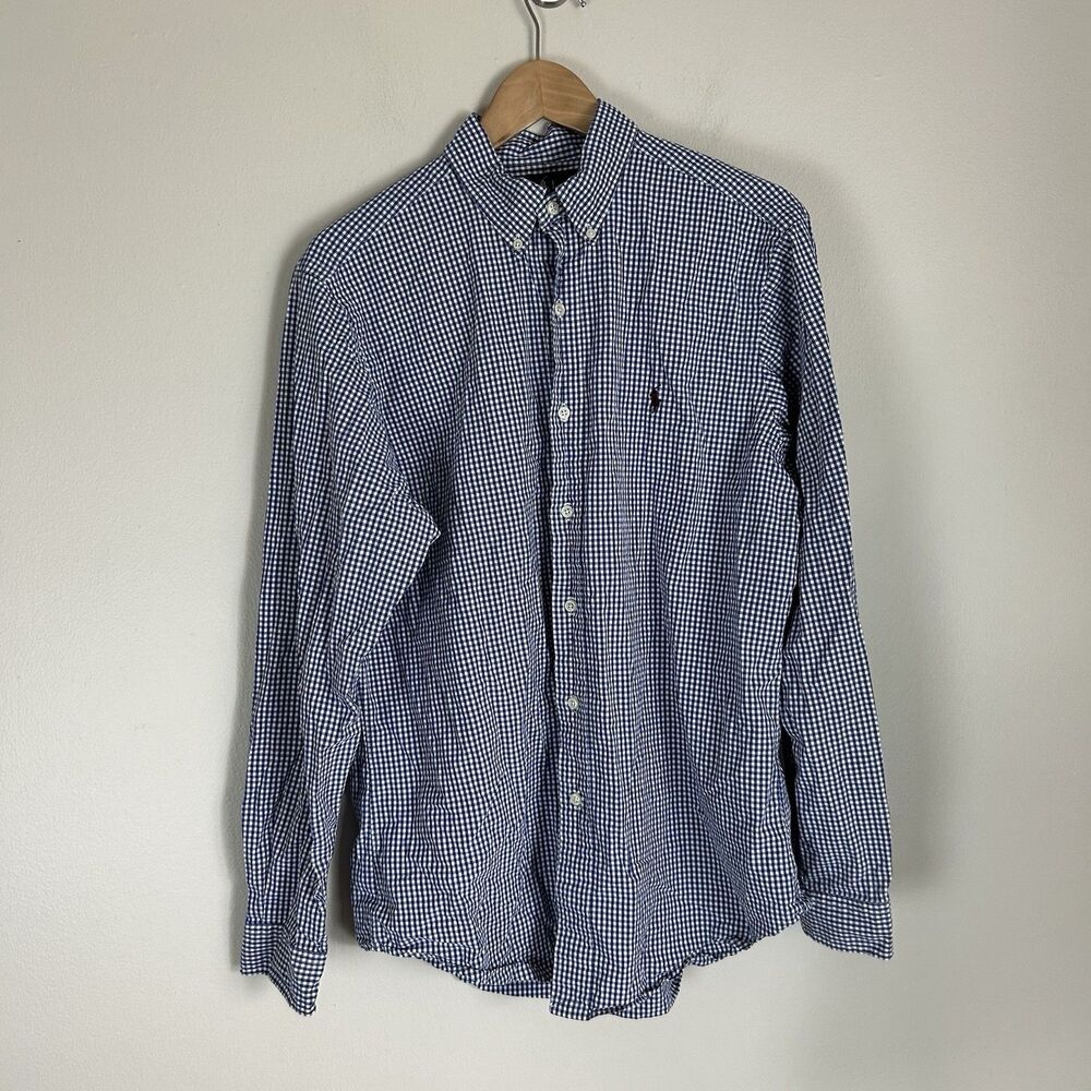 Polo Ralph Lauren Shirt Men’s L Button Down Classic Fit Striped Plaid Pony Blue